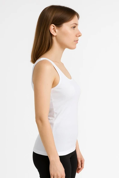 Kadın Basic Pamuklu Atlet Tekli Beyaz - Resim 3