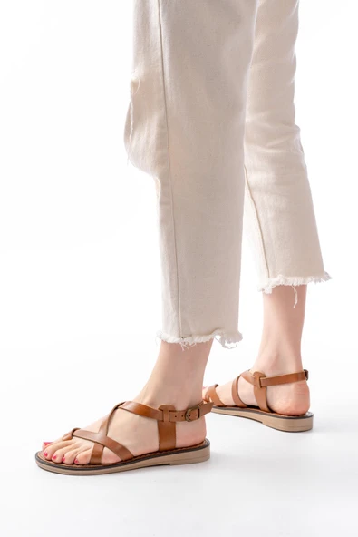 205-08 Taba Ortopedik Hakiki Deri Kadın Sandalet - 3