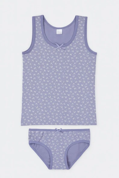 Kız Çocuk Desenli Geniş Askılı Atlet Külotlu Takım 6'lı Set - Resim 5