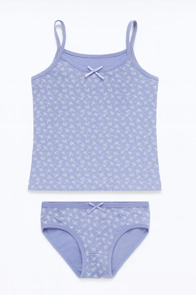 Kız Çocuk Desenli İp Askılı Atlet Şortlu Takım 6'lı Set - Resim 3