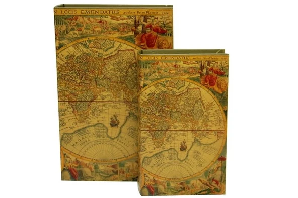 Kutu Kitap Harita 2'li Set Dekoratif Hediyelik - 1