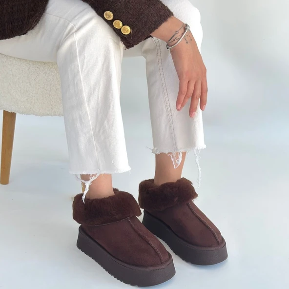 Pabucmarketi Kahve Süet Kadın Düz Bot - Resim 4