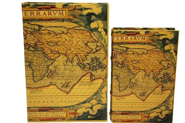Kutu Kitap Harita 2'li Set Dekoratif Hediyelik - 5
