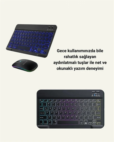 Tüm Cihazlarla Uyumlu RGB Işıklı Kablosuz Klavye ve Mouse Seti - 4