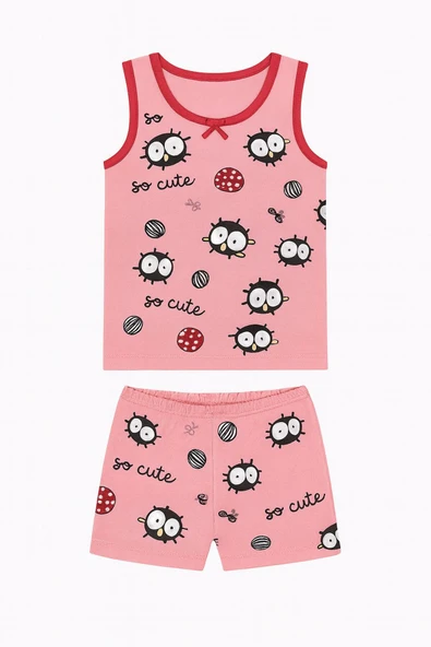 Kız Çocuk Emprime Desenli Atlet Şortlu Takım 6'lı Set - Rahat Yazlık Ev Giyim - Resim 3