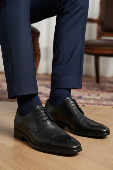 Aspor Siyah Hakiki Deri Bağcıklı Erkek Klasik Ayakkabı - Resim 3