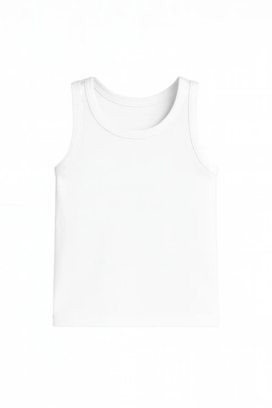 Erkek Çocuk Geniş Askılı Ribana Atlet 6'lı Set Pamuklu Rahat Kesim Beyaz Renk - Resim 2