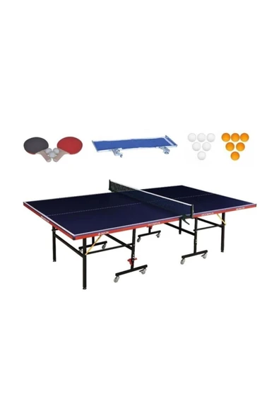 Delta Olympus 16 mm Deluxe Katlanabilir Mavi Masa Tenisi Masası + Ağ-Demir + 2 Raket + 3 Top ürün görseli