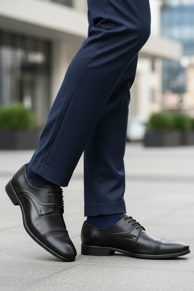 Aspor Siyah Hakiki Deri Bağcıklı Erkek Klasik Ayakkabı - 3