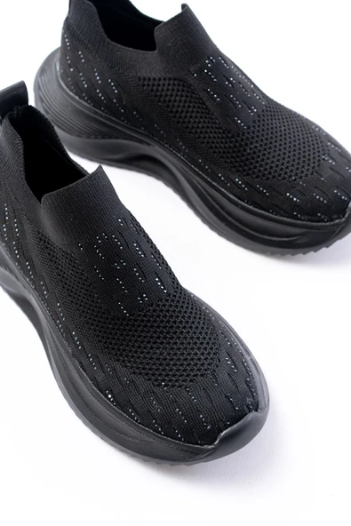 DM-707  Siyah Fileli Faillant Taban Taş Aksesuarlı Günlük Spor Ayakkabı - Resim 4