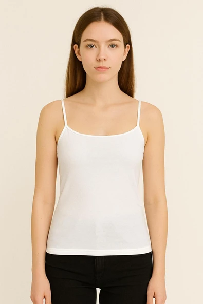 Kadın Pamuklu İp Askılı Atlet 3'lü Set Beyaz , Siyah , Ten - Resim 3