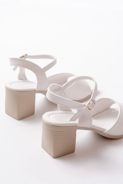 K-13 Beyaz Günlük  Topuklu Kadın Sandalet - 5