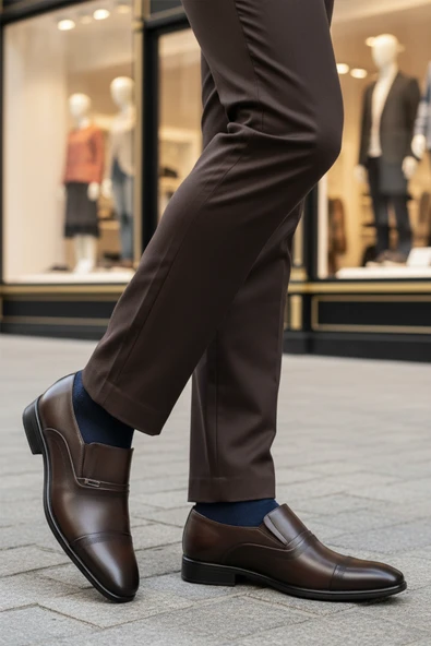 Aspor Kahve Hakiki Deri Bağcıksız Erkek Klasik Ayakkabı - Resim 3