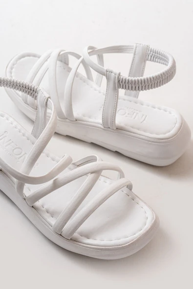 841-841 Beyaz Lastikli Günlük Kadın Sandalet - 3