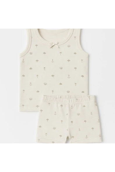 Kız Çocuk Emprime Desenli Atlet Şortlu Takım 6'lı Set - Rahat Yazlık Ev Giyim - Resim 5