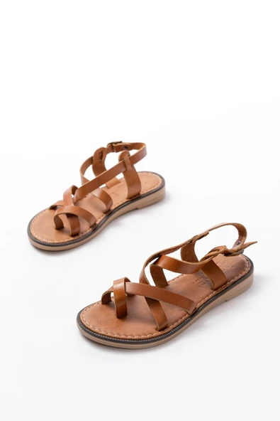 205-08 Taba Ortopedik Hakiki Deri Kadın Sandalet - 5