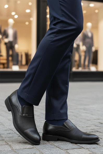 Aspor Siyah Hakiki Deri Bağcıksız Erkek Klasik Ayakkabı - 3