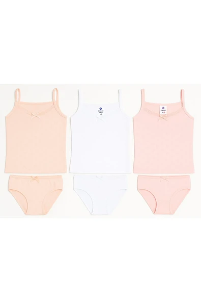 Kız Çocuk Jakarlı İp Askılı Atlet Şortlu Takım 6'lı Set - Yazlık İç Giyim ürün görseli