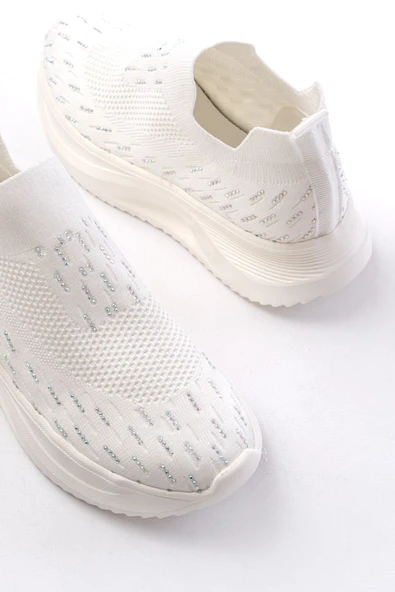 DM-707  Beyaz Fileli Faillant Taban Taş Aksesuarlı Günlük Spor Ayakkabı - Resim 5