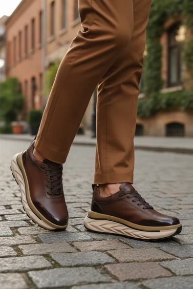 Marcomen Kahve Hakiki Deri Bağcıklı Erkek Sneaker - Resim 3