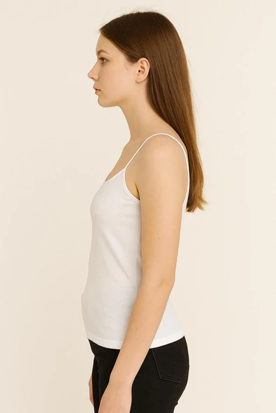 Kadın Basic Pamuklu İp Askılı Atlet Tekli Beyaz - Resim 3