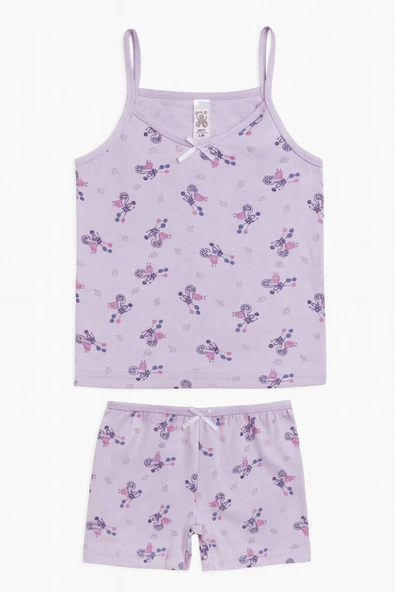 Kız Çocuk Desenli İp Askılı Atlet Şortlu Takım 6'lı Set - Resim 6