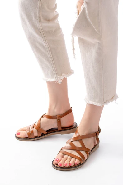 205-017 Taba Ortopedik Hakiki Deri Kadın Sandalet - Resim 4