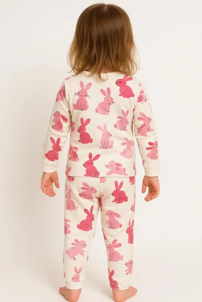 Kız Çocuk Tavşan Desenli Pamuklu Pijama Takımı - Resim 2