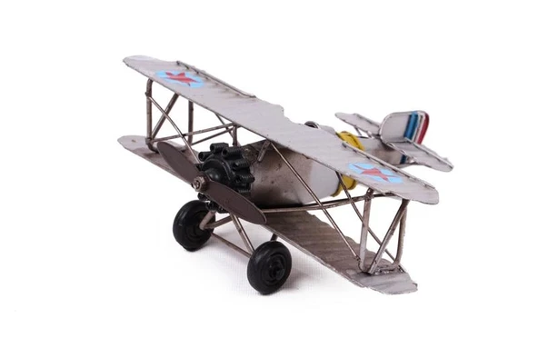 Metal Uçak Çift Kanatlı Biblo Dekoratif Hediyelik ürün görseli 1