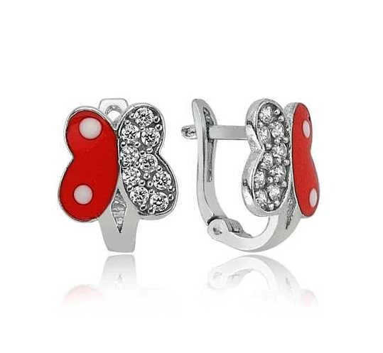 Gümüş Taşlı Kırmızı Kelebek Küpe ürün görseli 1