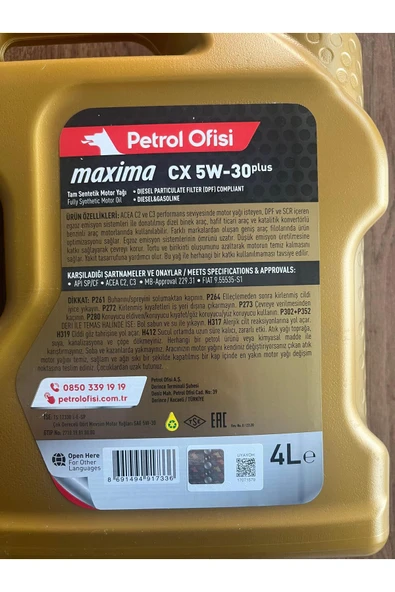 Maxima Cx 5w-30 Motor Yağı 4 Litre Partiküllü Yağ Üretim Yılı 2025 - 2