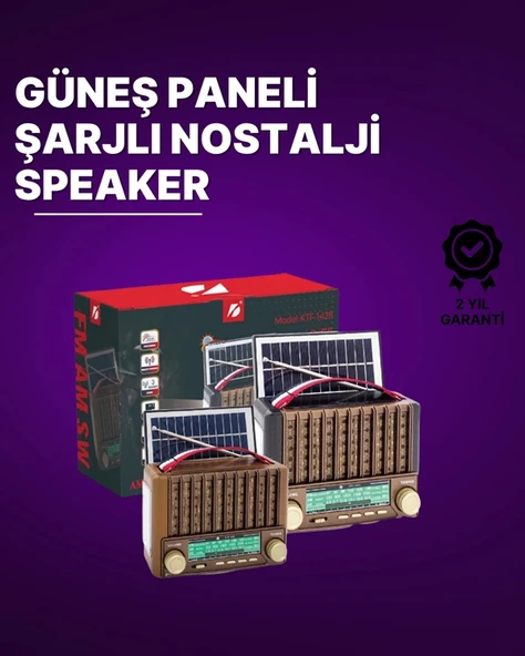 KTF-1428 Güneş Paneli Şarjlı Nostaljik Bluetooth Hoparlör – FM/AM/SW Radyo, USB/SD Desteği, Taşınabilir Tasarım - Resim 2