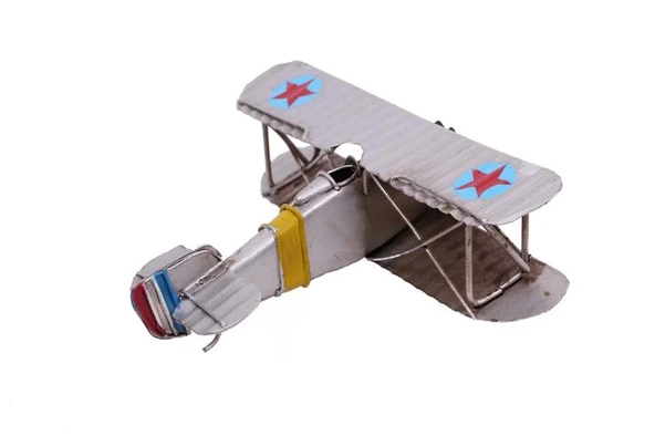 Metal Uçak Çift Kanatlı Biblo Dekoratif Hediyelik - Resim 3