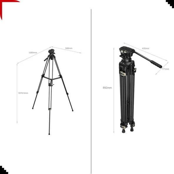 SmallRig 3751 AD-01 Profesyonel Video Tripod - Resim 5