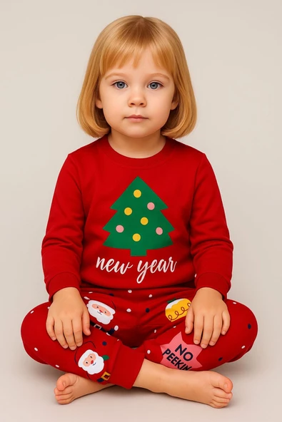 Kız Çocuk Yılbaşı Temalı Pamuklu Pijama Takımı - Resim 2