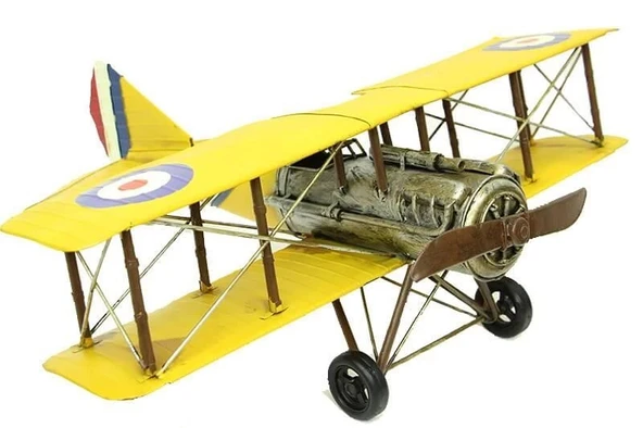 Dekoratif Metal Uçak Çift Kanatlı Biblo Dekoratif Hediyelik - Resim 2