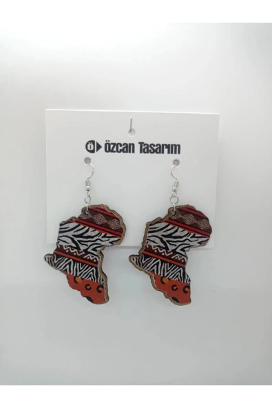 Baskılı Ahşap Küpe - Harita Model ürün görseli