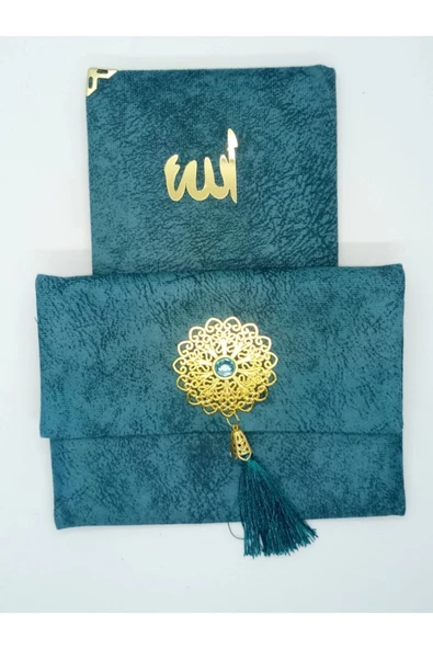 Lüks Çantalı Kadife Kaplı Yasin ( Petrol ) - Resim 2