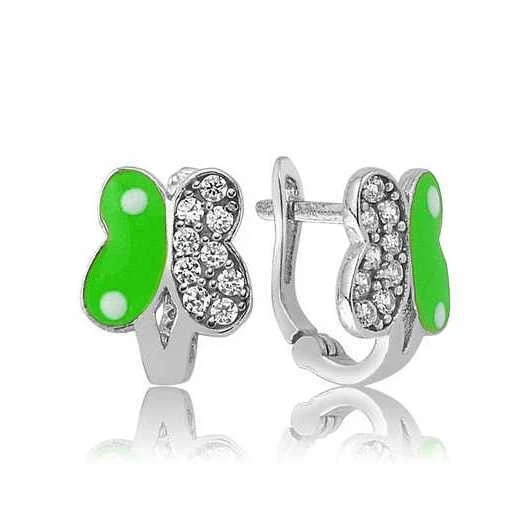 Gümüş Yeşil Kelebek Çocuk Küpe ürün görseli 1