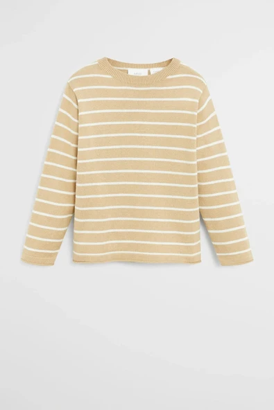 Mango Kids Çocuk Organik Pamuklu Bej Çizgili Kazak