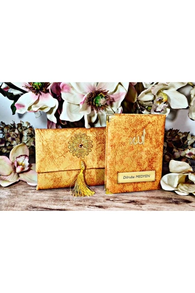 Lüks Çantalı Kadife Kaplı Yasin ( Sarı ) ürün görseli