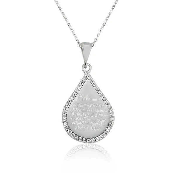 Gümüş Damla Ayetel Kürsi Bayan Kolye ürün görseli 1