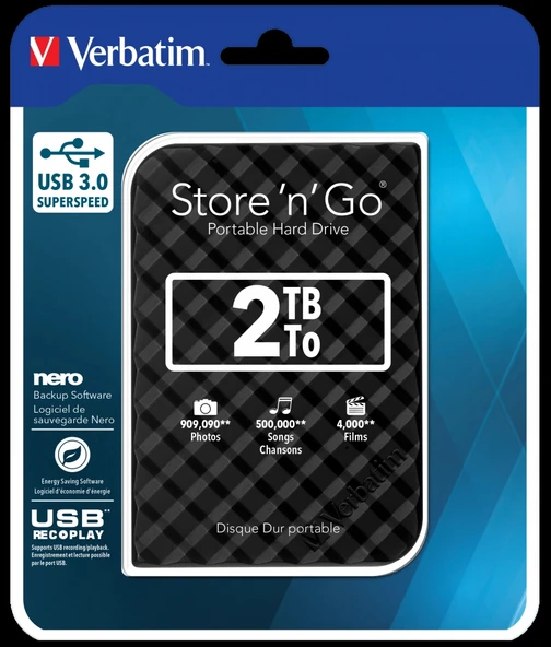 VERBATIM 53195 - 2TB USB 3.0 BLACK PORTABLE HARD - 4