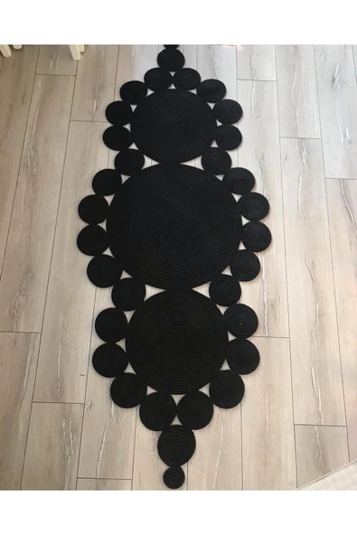 Siyah Örme Hasır Halı - Siyah Jüt Halı - Siyah Şekilli Hasır Halı ürün görseli