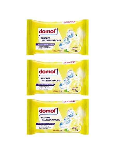 Domol Rossmann 3'lü Islak Temizlik Bezi Çok Amaçlı, Limon Kokulu 50 Adet - 1