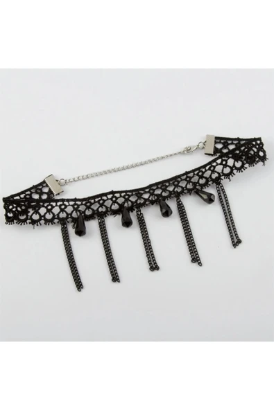 Kristal Zincir Sallantılı Yeni Sezon Dantel Kolye ürün görseli