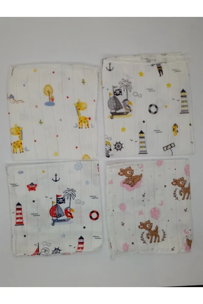 Müslin Bez - Müslin Bebek Ağız Silme Bezi 4 Adet Müslin Ağız Bezi