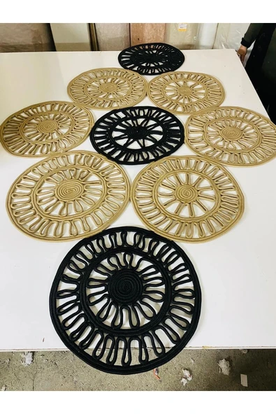 Iki Renk Örme Hasır Halı - Iki Renk Jüt Halı - Şekilli Hasır Halı - Modern Jüt Halı ürün görseli