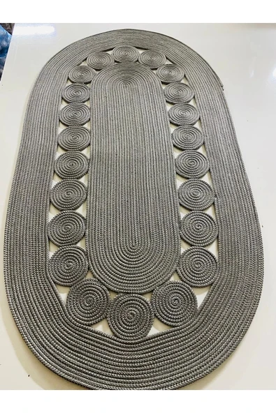 Oval Gri Hasır Halı - Oval Gri Jüt Halı - Modern Jüt Gri Halı ürün görseli