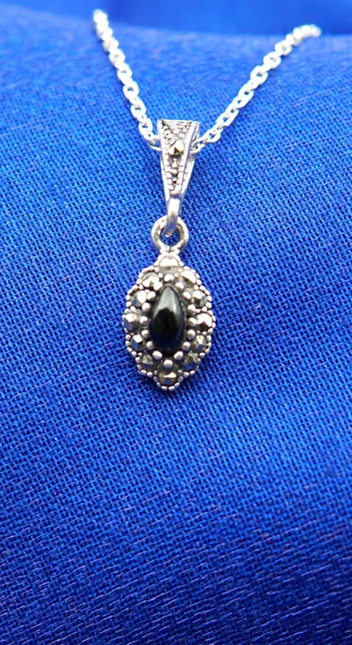 925 Ayar Kadın Oltu Taşı Kadın Kolye sk000117 ürün görseli 1